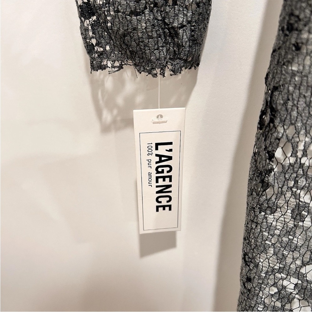 L'AGENCE Lace sheath Dress Gray Women's Size 2 Long Sleeve Party Cocktail NWT - Picture 5 of 7
